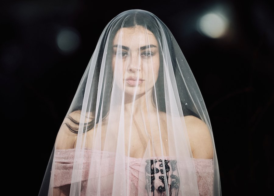 Charli XCX wearing a veil at the 'Wuthering Heights' UK premiere