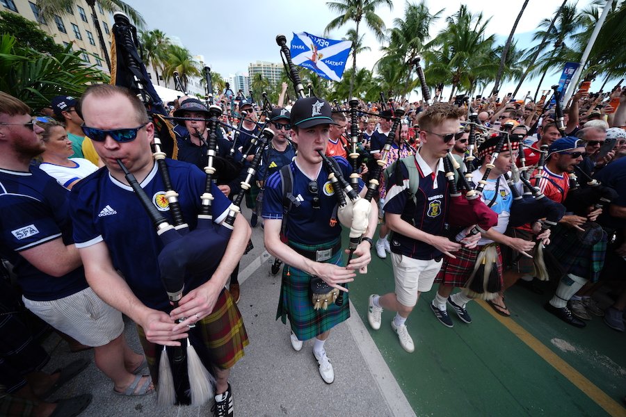 Members of Scotland's Tartan Army fans in Miami, Florida, during the 2026 World Cup