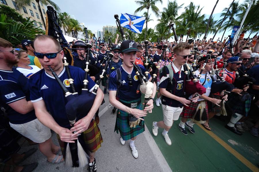 Members of Scotland's Tartan Army fans in Miami, Florida, during the 2026 World Cup