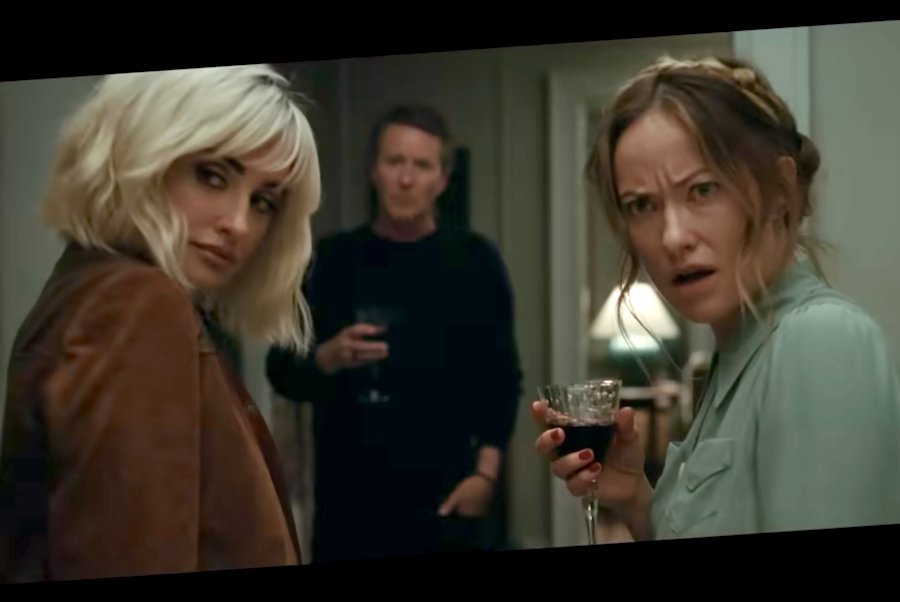 Screenshot of Olivia Wilde, Penelope Cruz, and Edward Norton from the trailer for A24's 'The Invite'
