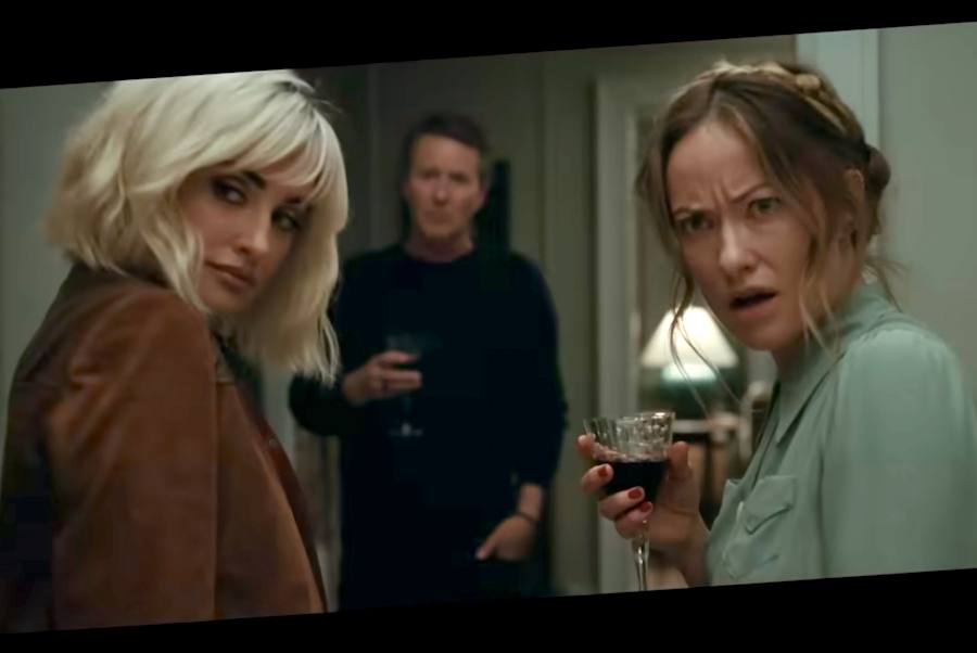Screenshot of Olivia Wilde, Penelope Cruz, and Edward Norton from the trailer for A24's 'The Invite'