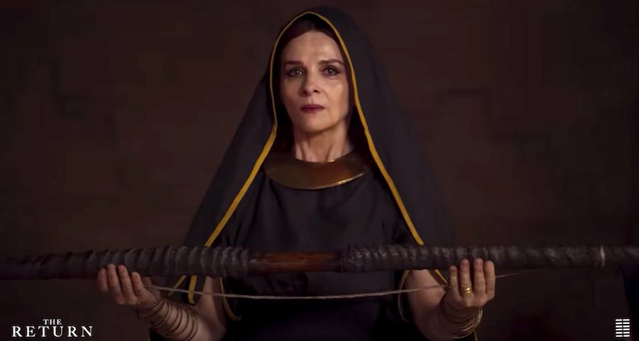 Screenshot of Juliette Binoche from the 2024 film 'The Return'