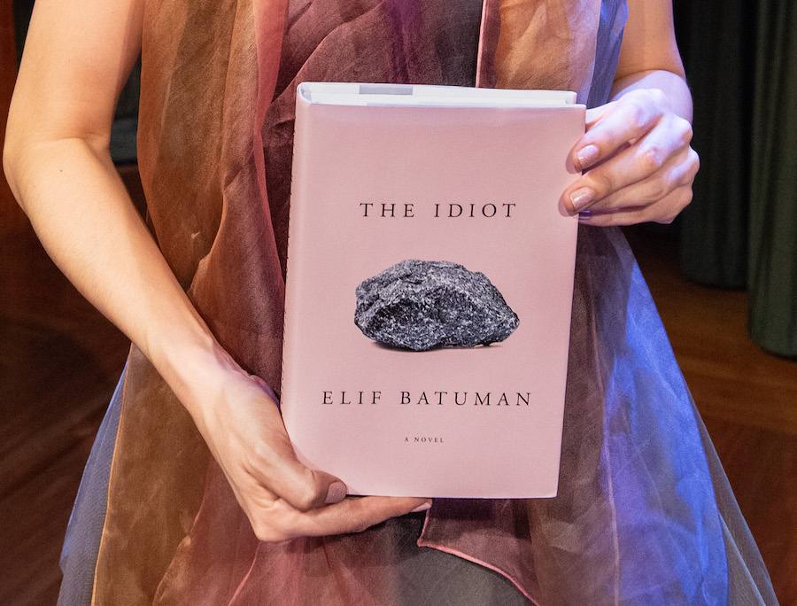 Author Elif Batuman holds a copy of her book 'The Idiot'