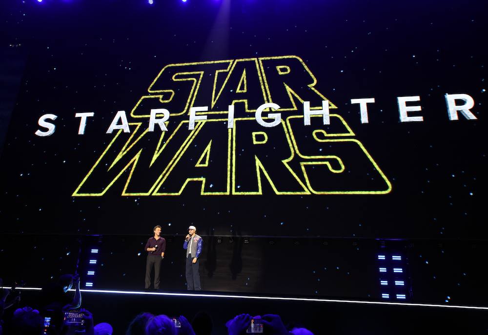 Shawn Levy and Ryan Gosling presenting 'Star Wars: Starfighter' at 2026 D23