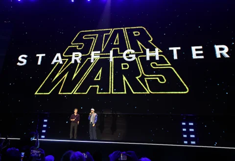 Shawn Levy and Ryan Gosling presenting 'Star Wars: Starfighter' at 2026 D23