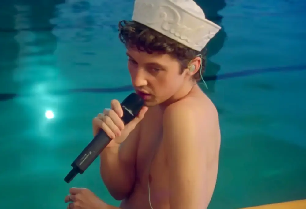 Screenshot from Troye Sivan's 2021 music video "could cry just thinkin about you"
