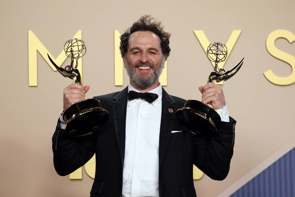 Matthew Rhys shows off his 2 Emmys at the 2026 Emmy Awards