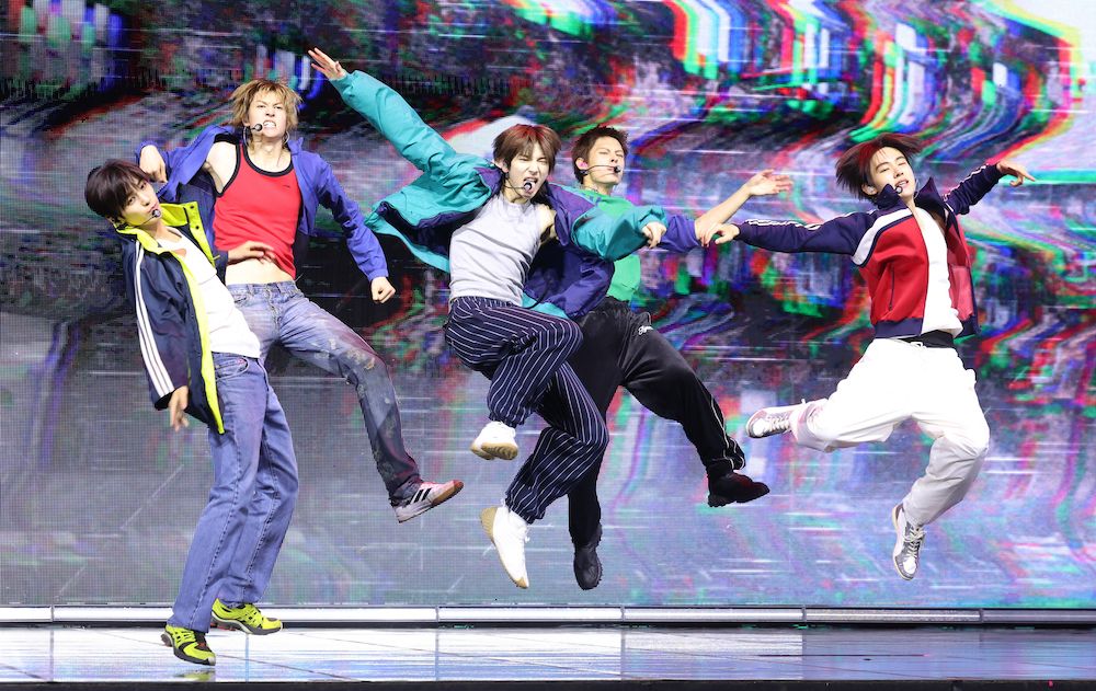 K-Pop group CORTIS (Martin, Juhun, Geonho, Seonghyeon, James) at their 2026 mini album showcase in Seoul, South Korea