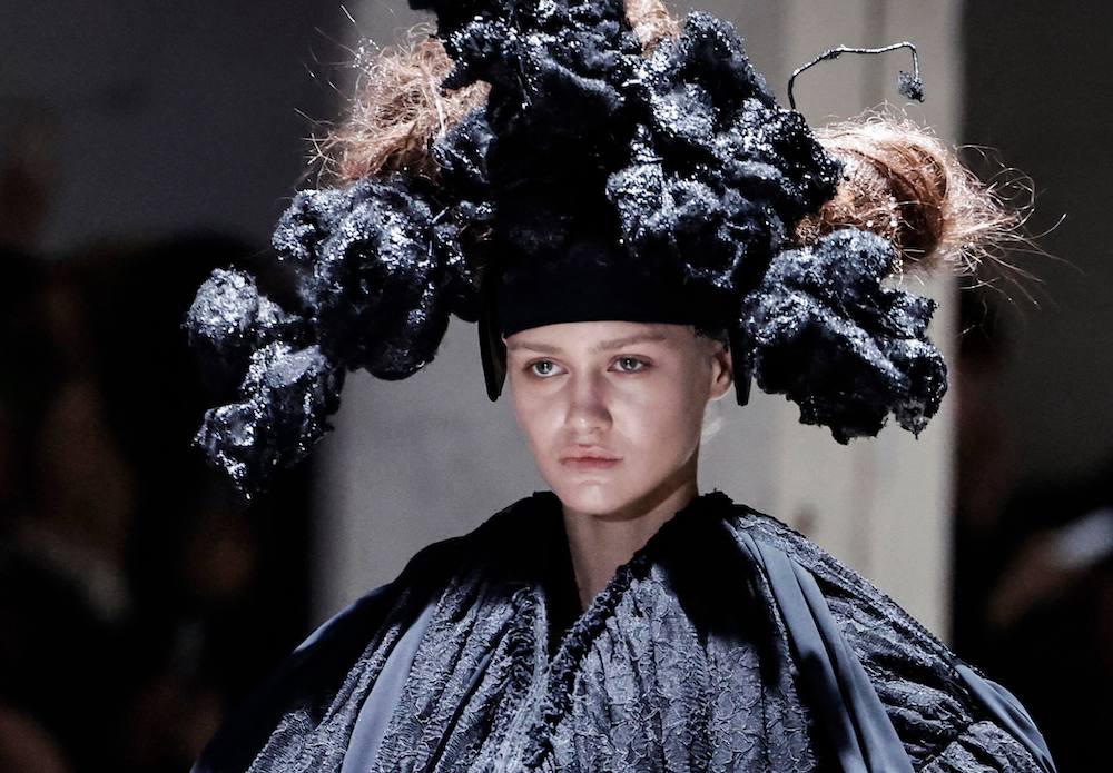 A model presents a creation for Comme des Garcons for the Women's Ready to Wear Fall/Winter 2026-2027 at 2026 Paris Women Fashion Week