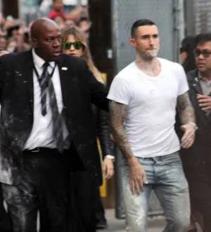 Adam Levine sugar-bombed outside TV studio