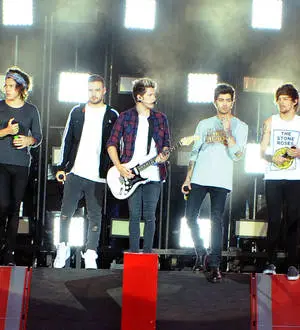 One Direction perform in torrential rain